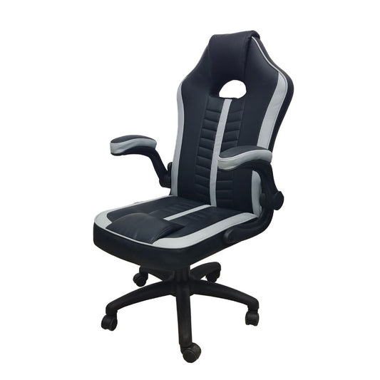 Silla Gamer Rismel, Negro y Gris, con espaldar reclinable y altura ajustable