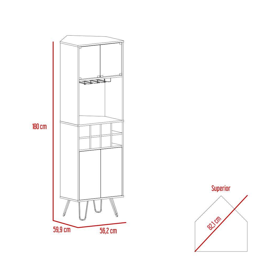 Bar Esquinero, Lara, Caoba y Blanco, con Colgador De Copas y Dos Puertas De Vidrio