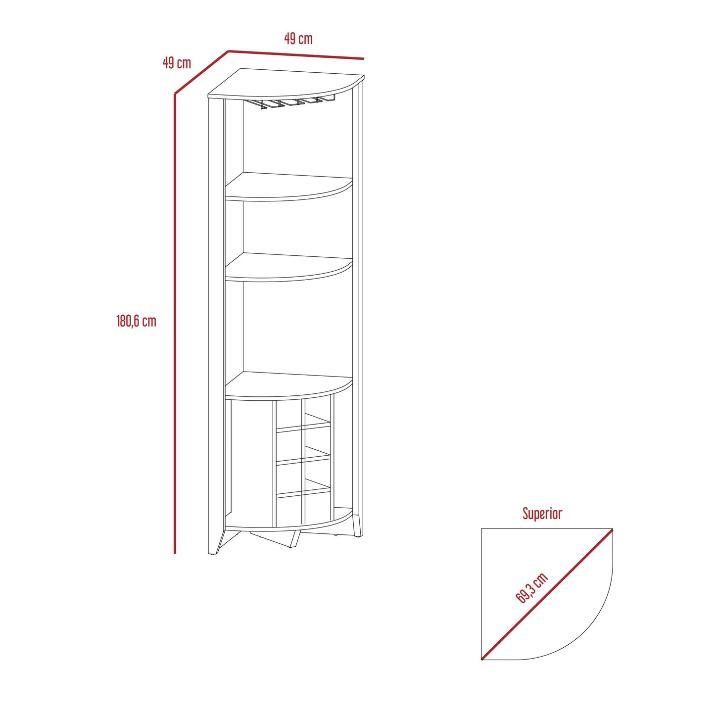 Bar Esquinero Sarume, Beige, Con Amplio Espacio de Almacenamiento y Porta Copas