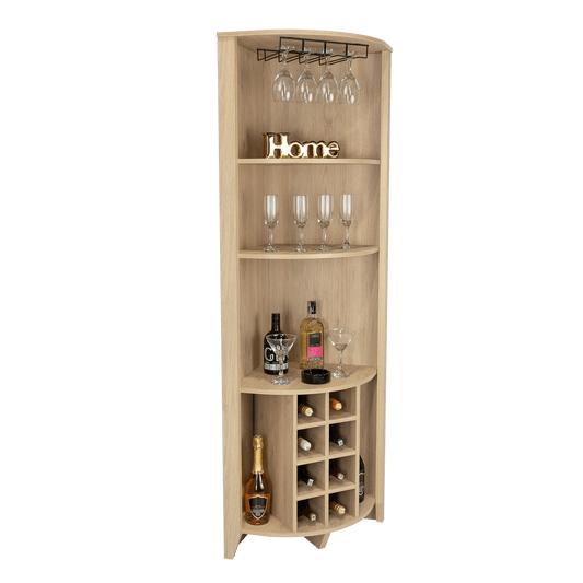 Bar Esquinero Sarume, Beige, Con Amplio Espacio de Almacenamiento y Porta Copas