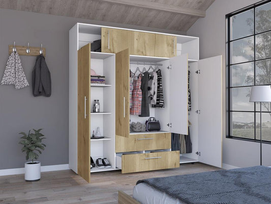 Closet Babel, Café Claro y Blanco, con Cuatro Puertas Abatibles y Cuatro Cajones Multiusos