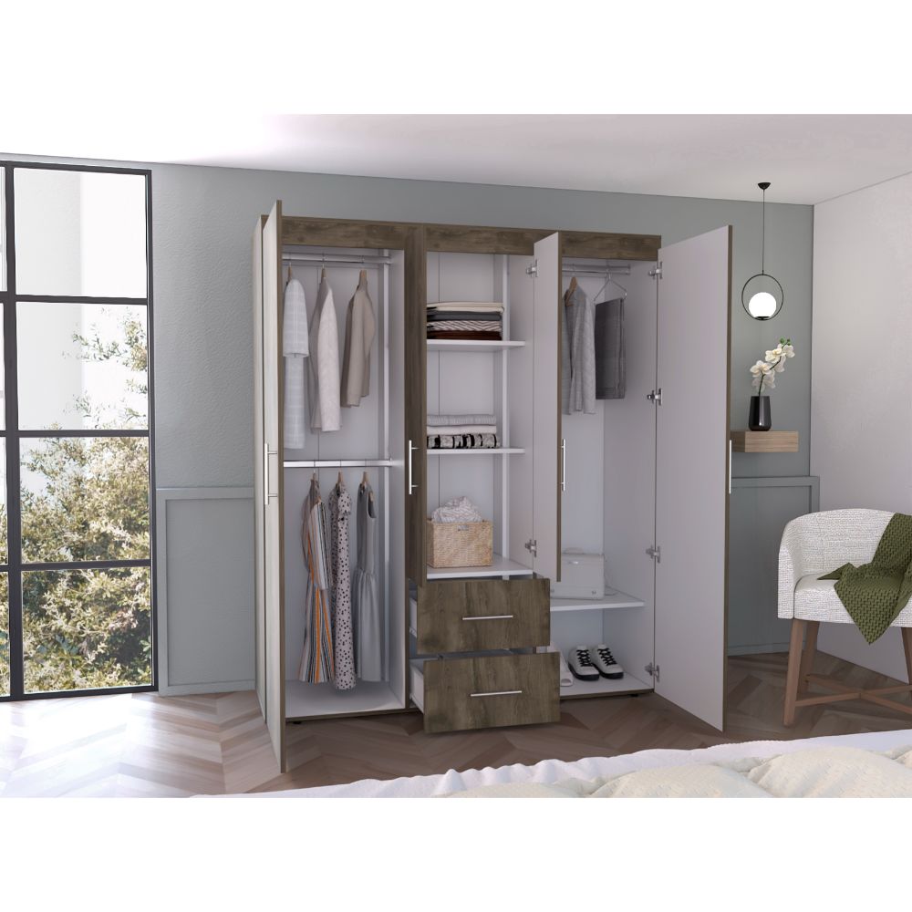 Closet Eco Golden, Blanco y Dorado, Variedad de Entrepaños y Cuatro Puertas Abatibles ZF