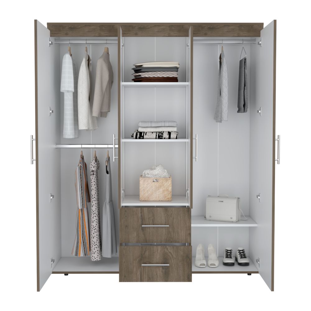 Closet Eco Golden, Blanco y Dorado, Variedad de Entrepaños y Cuatro Puertas Abatibles ZF