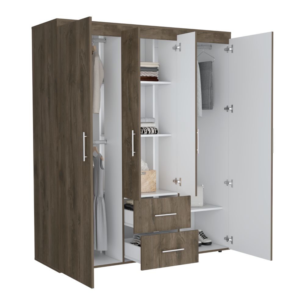 Closet Eco Golden, Blanco y Dorado, Variedad de Entrepaños y Cuatro Puertas Abatibles ZF