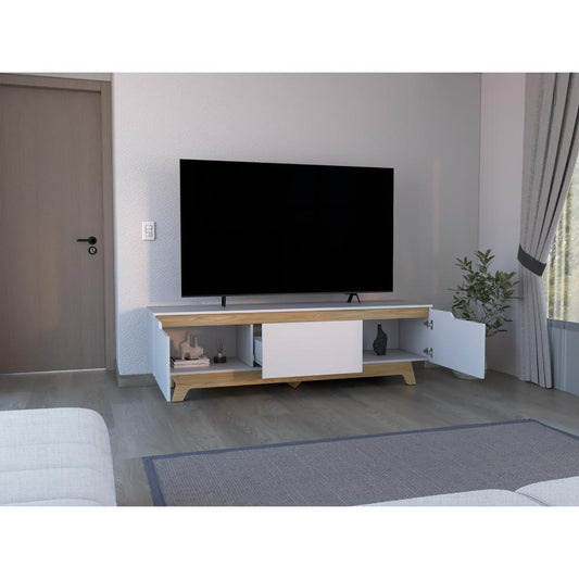 Mesa Para Tv Toulo, Blanco y Freno, con espacio para TV de 80"