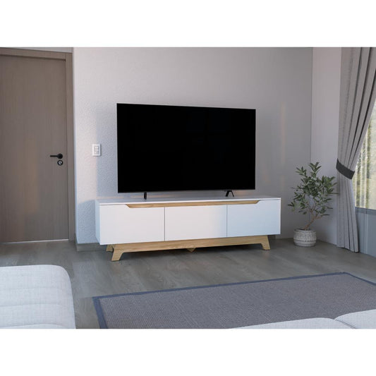 Mesa Para Tv Toulo, Blanco y Freno, con espacio para TV de 80"