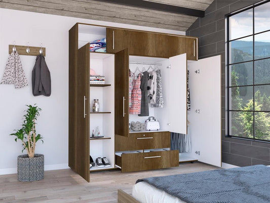 Closet Babel, Cobre y Blanco, con Cuatro Puertas Abatibles y Cuatro Cajones Multiusos