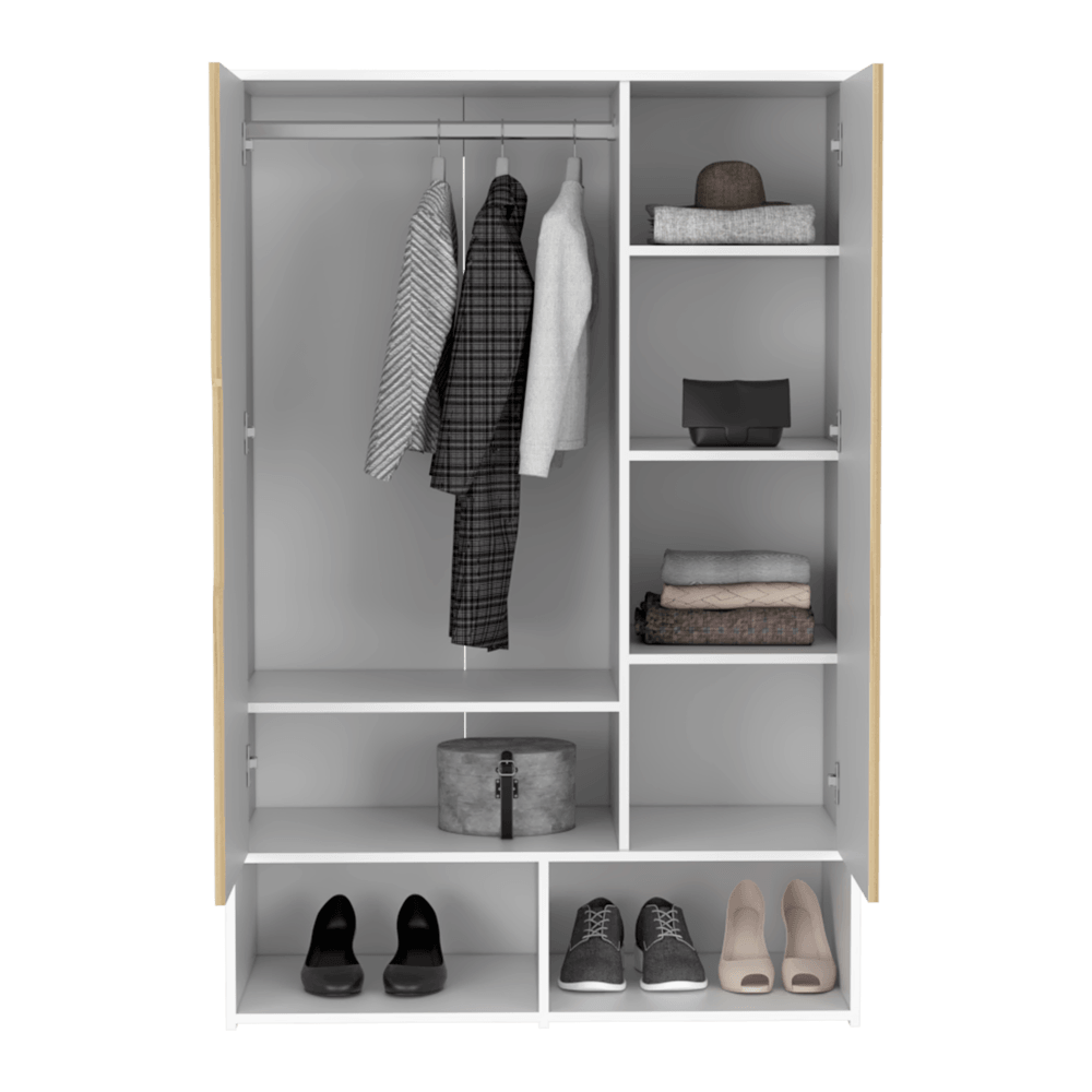 Closet Suey, Café Claro y Blanco, con Dos Puertas y Tubo Metalico Para Colgar Ropa ZF