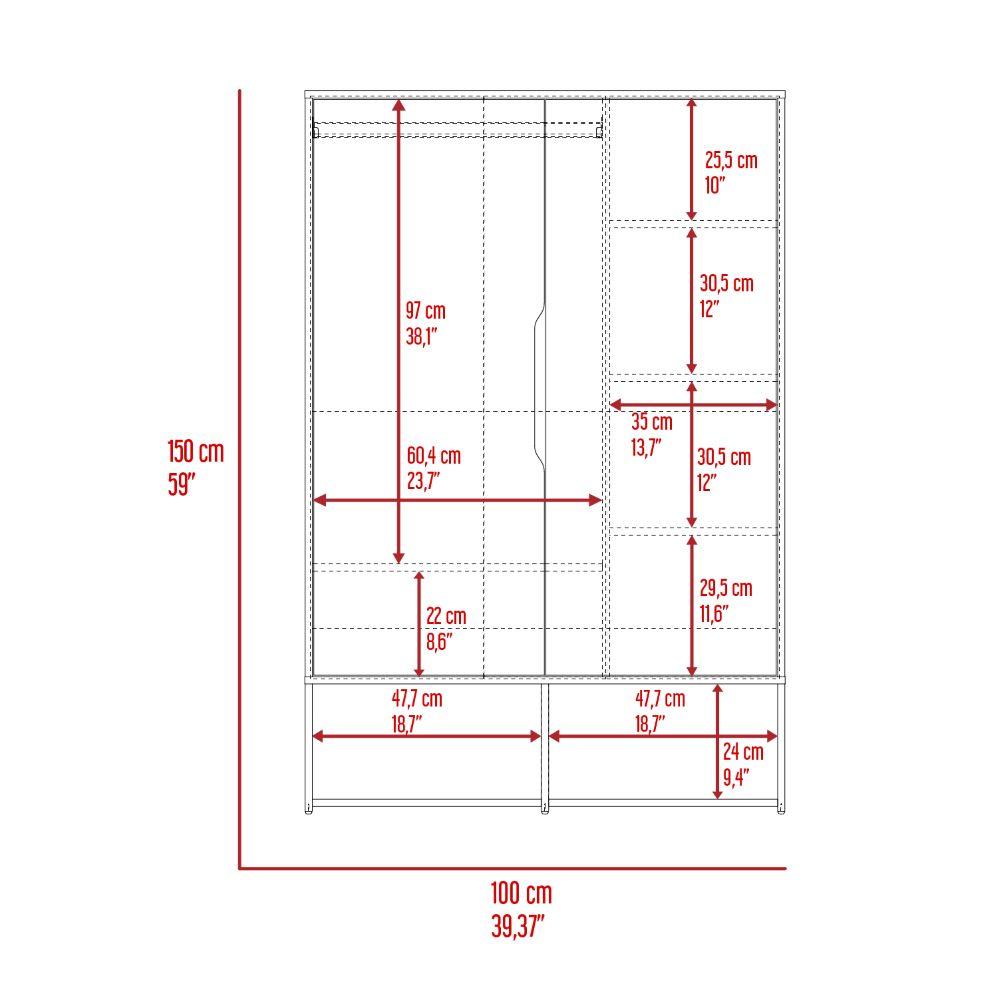 Closet Suey, Café Claro y Blanco, con Dos Puertas y Tubo Metalico Para Colgar Ropa ZF