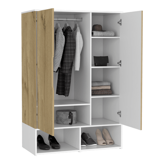 Closet Suey, Café Claro y Blanco, con Dos Puertas y Tubo Metalico Para Colgar Ropa ZF