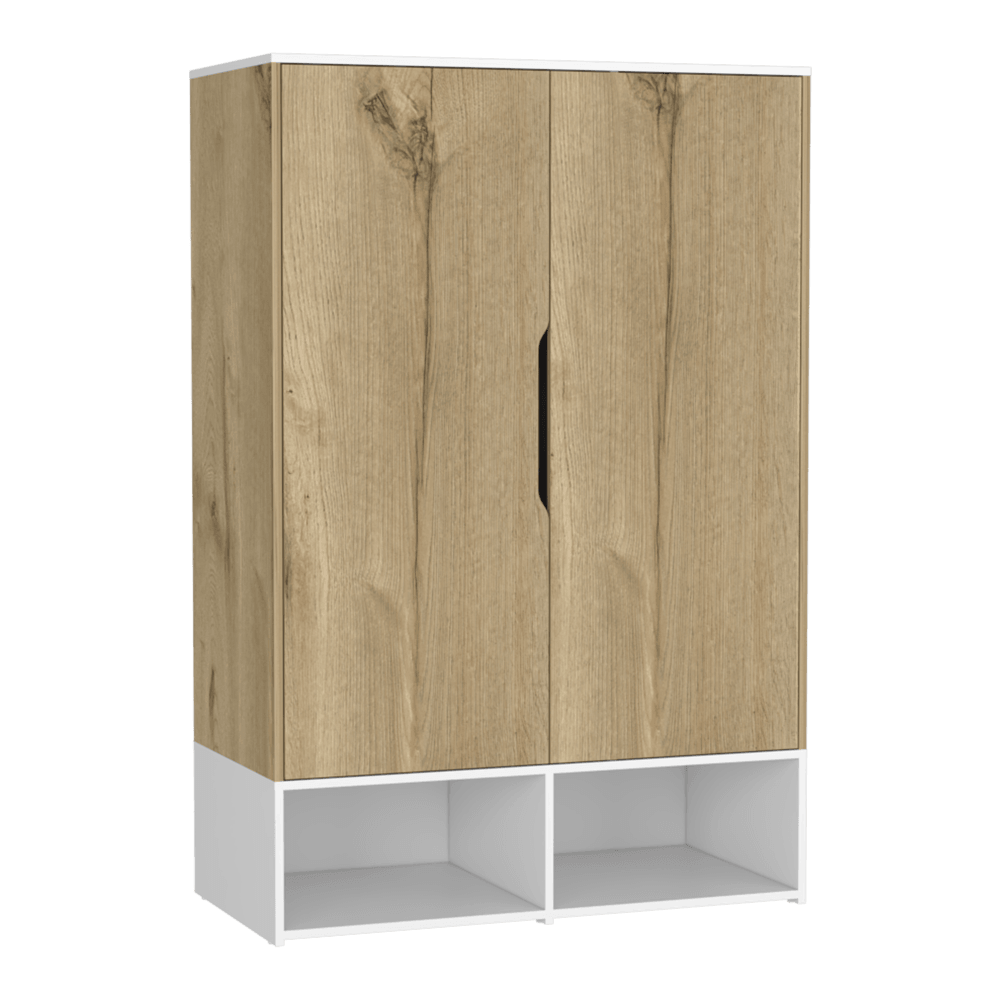 Closet Suey, Café Claro y Blanco, con Dos Puertas y Tubo Metalico Para Colgar Ropa ZF