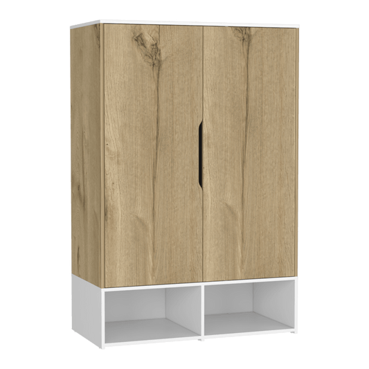 Closet Suey, Café Claro y Blanco, con Dos Puertas y Tubo Metalico Para Colgar Ropa ZF