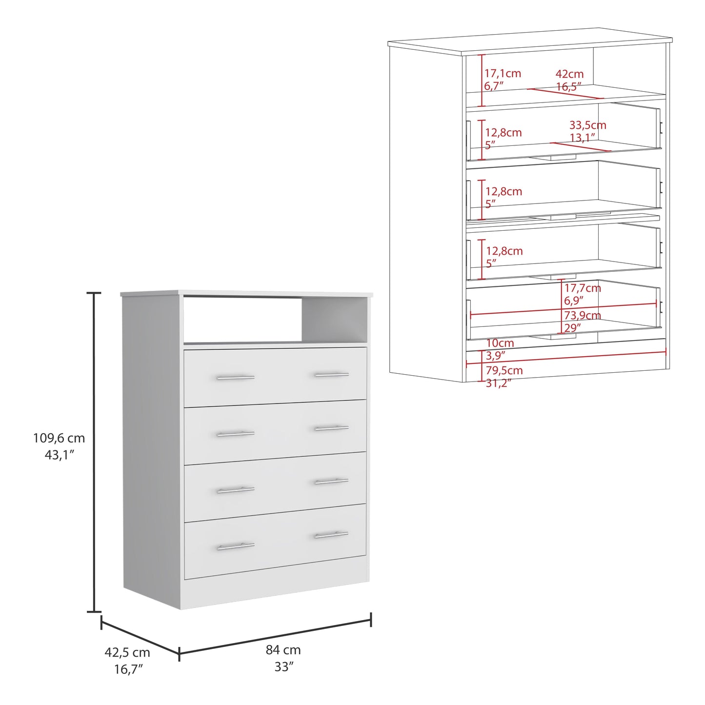 Organizador Barlovento, Blanco con Cuatro Cajones ZF