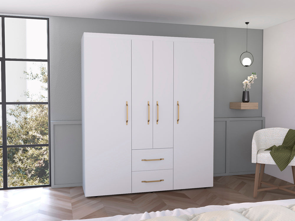 Closet Eco Golden, Blanco y Dorado, Variedad de Entrepaños y Cuatro Puertas Abatibles