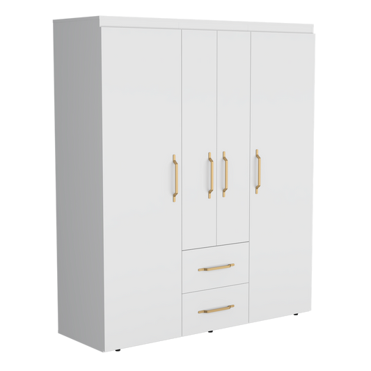 Closet Eco Golden, Blanco y Dorado, Variedad de Entrepaños y Cuatro Puertas Abatibles