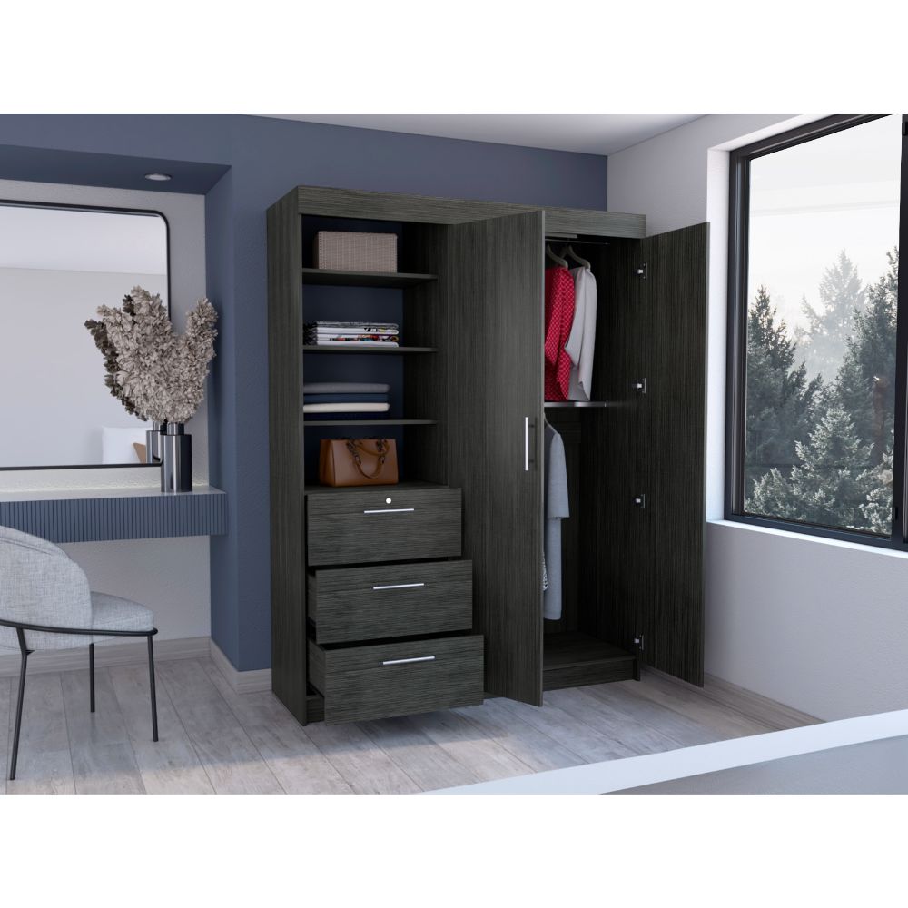 Closet Pekín, Gris, con Dos Puertas Abatibles y Tres Cajones Organizadores ZF