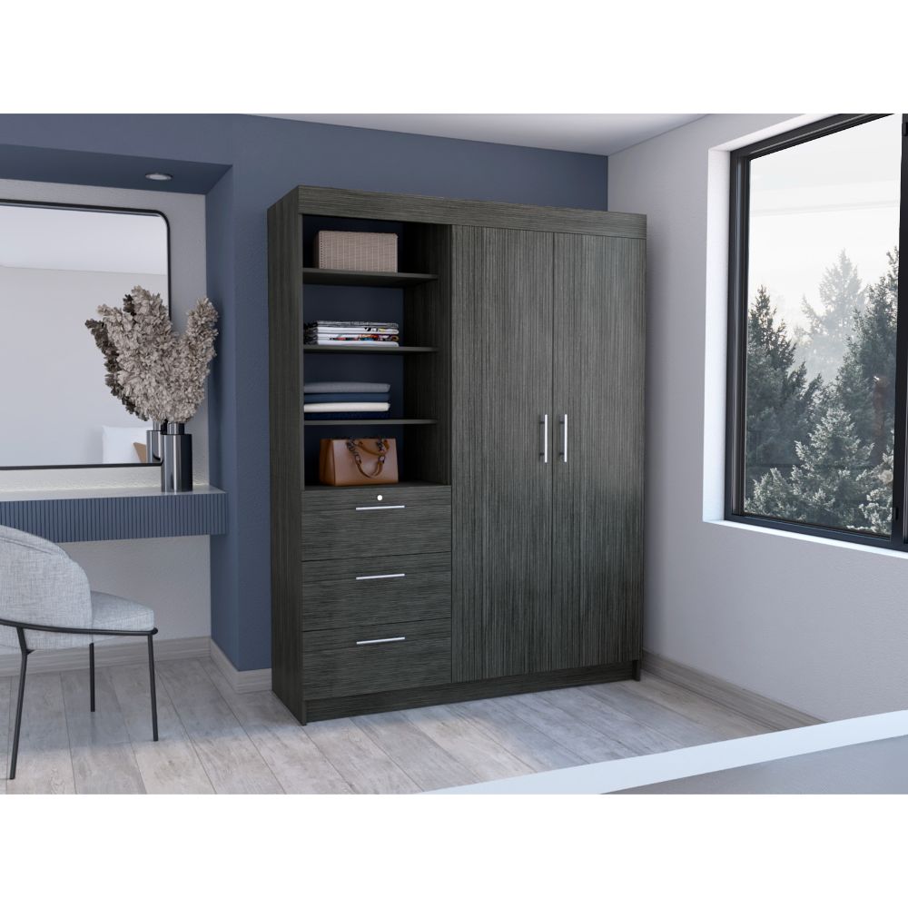 Closet Pekín, Gris, con Dos Puertas Abatibles y Tres Cajones Organizadores ZF