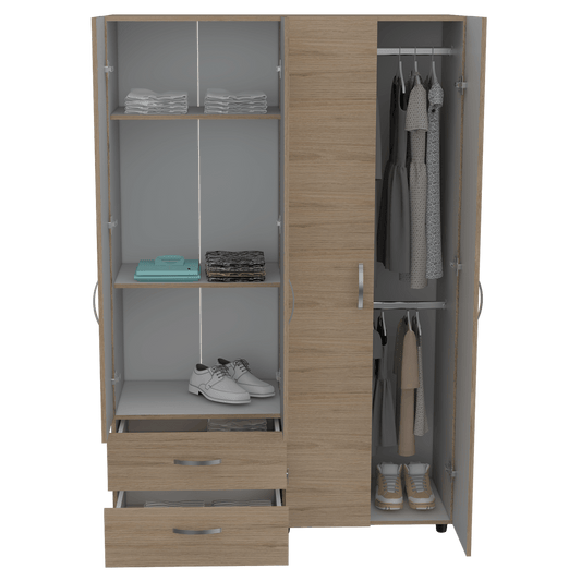 Closet Arkola, Blanco y Beige, con Dos Cajones Organizadores y Cuatro Puertas Abatibles