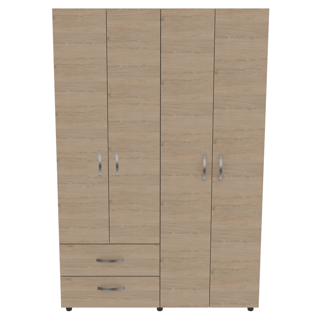 Closet Arkola, Blanco y Beige, con Dos Cajones Organizadores y Cuatro Puertas Abatibles