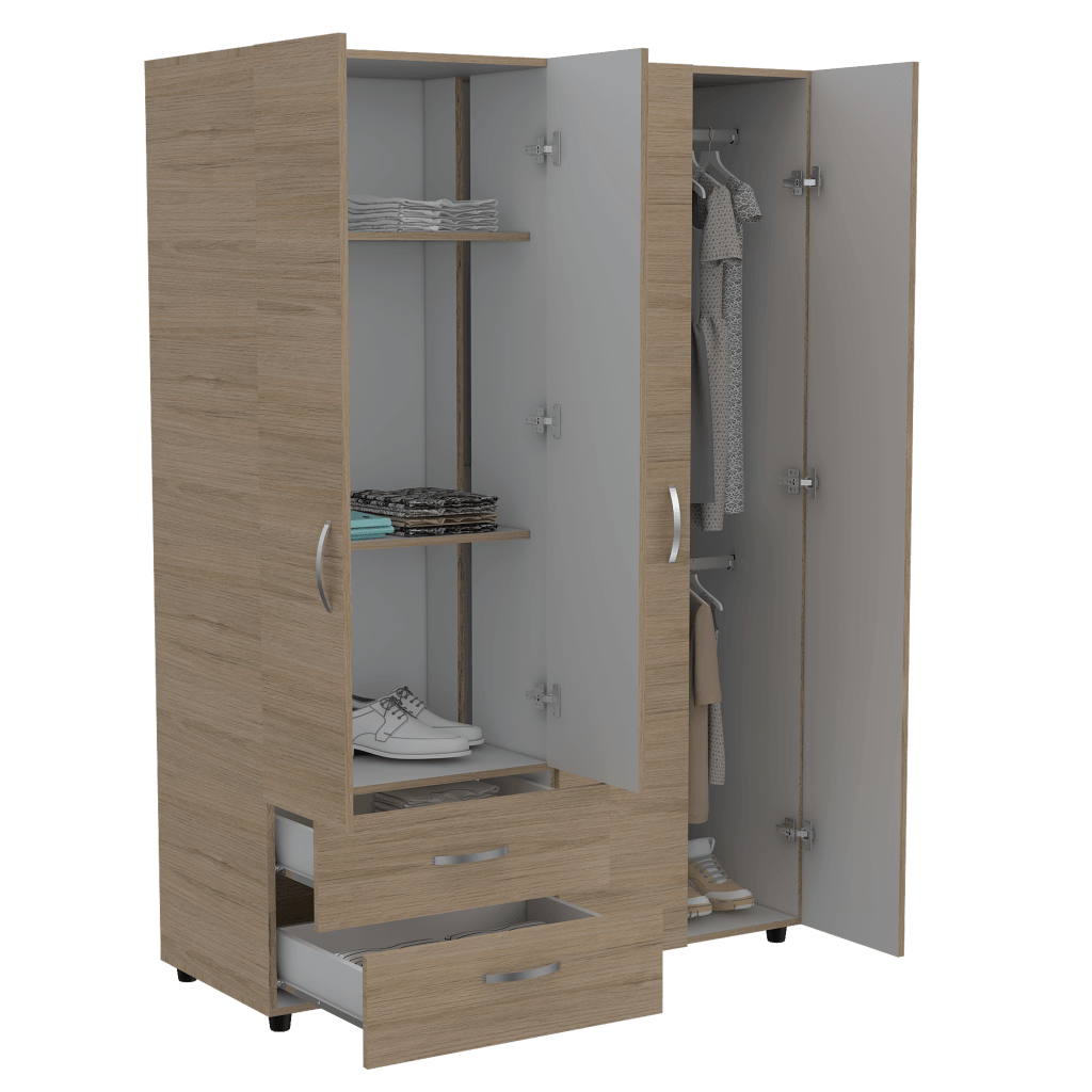 Closet Arkola, Blanco y Beige, con Dos Cajones Organizadores y Cuatro Puertas Abatibles