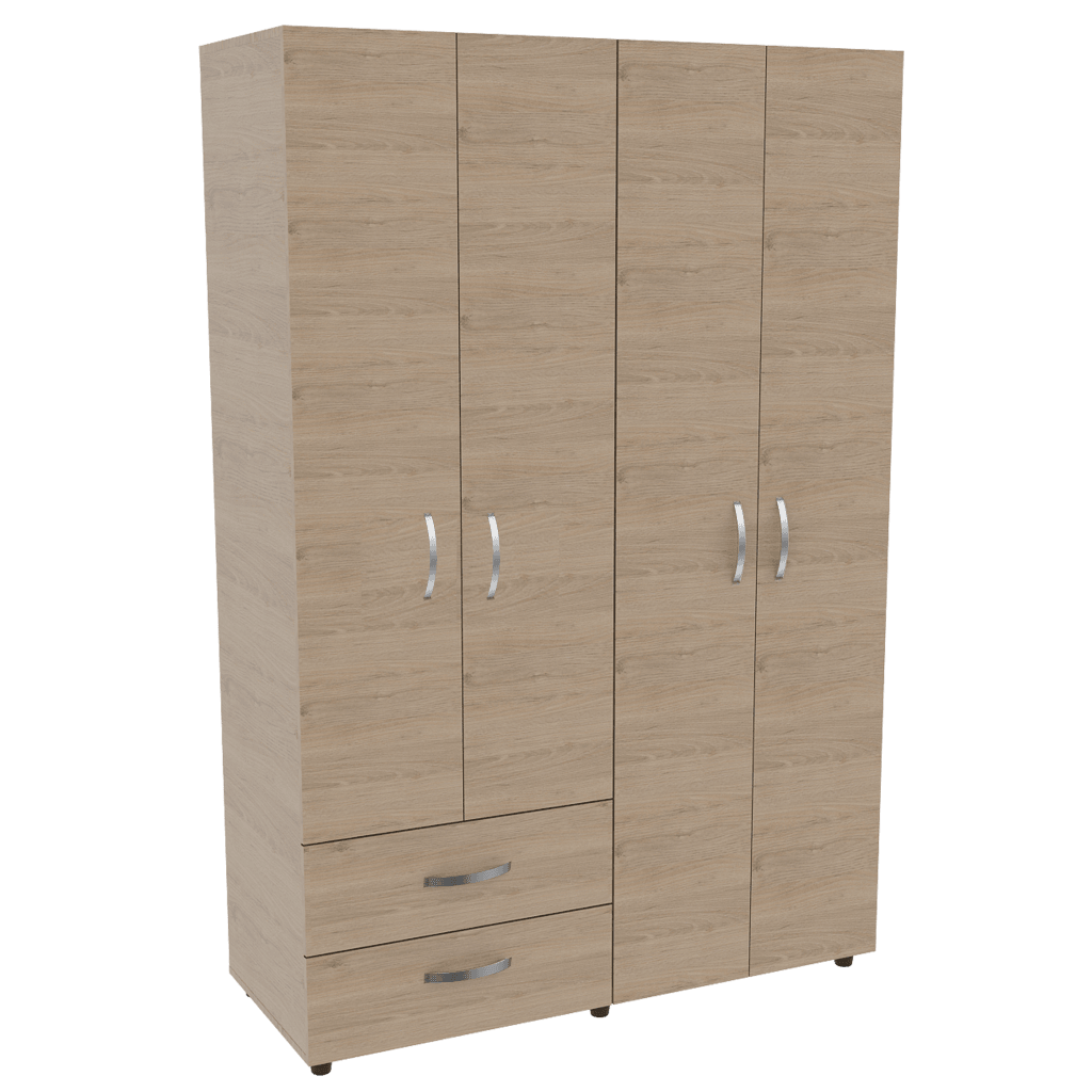 Closet Arkola, Blanco y Beige, con Dos Cajones Organizadores y Cuatro Puertas Abatibles