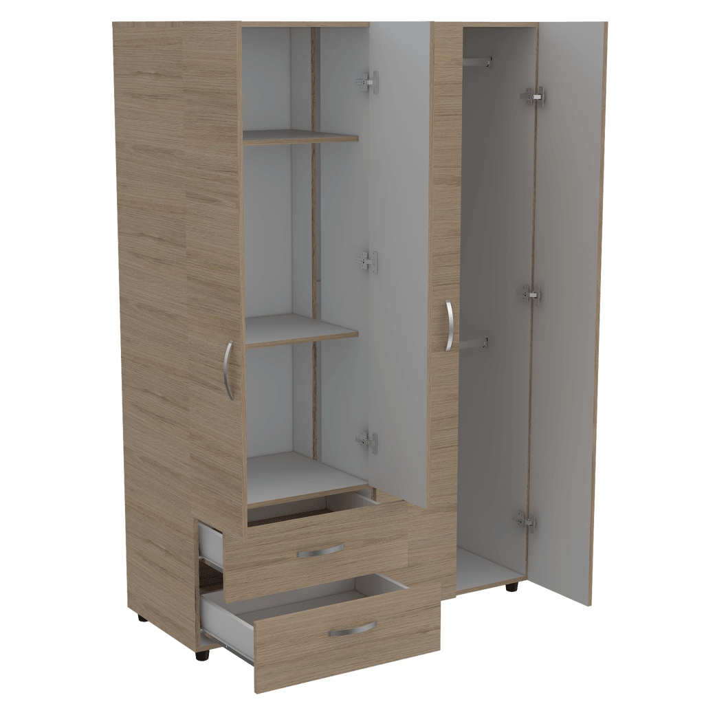 Closet Arkola, Blanco y Beige, con Dos Cajones Organizadores y Cuatro Puertas Abatibles