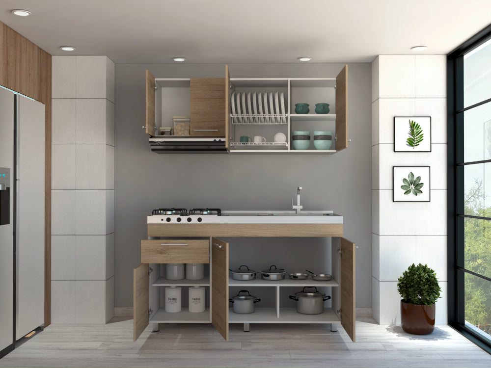 Cocina Integral Ameralto, Beige y Blanco, Incluye Mesón Derecho