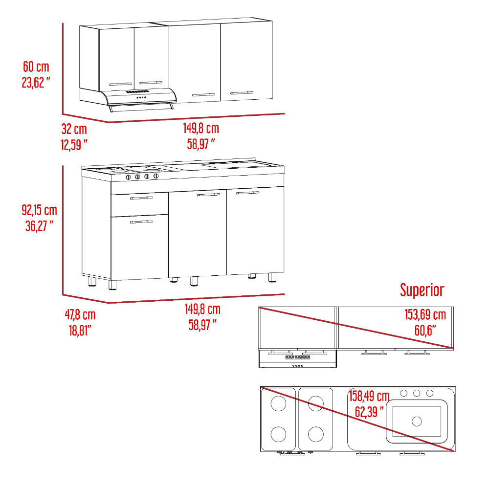 Cocina Integral Ameralto, Beige y Blanco, Incluye Mesón Derecho