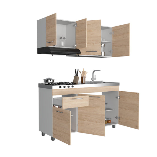 Cocina Integral Ameralto, Beige y Blanco, Incluye Mesón Derecho