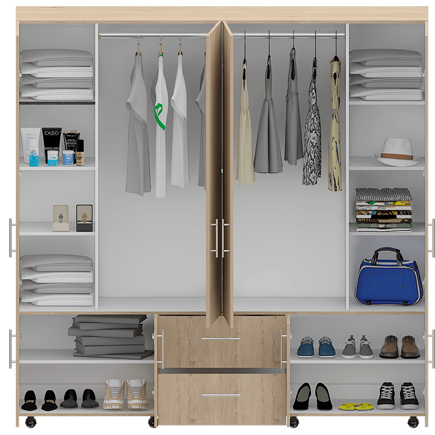 Closet Dallas, Beige y Blanco, con Ocho Puertas Abatibles y Dos Cajones Organizadores