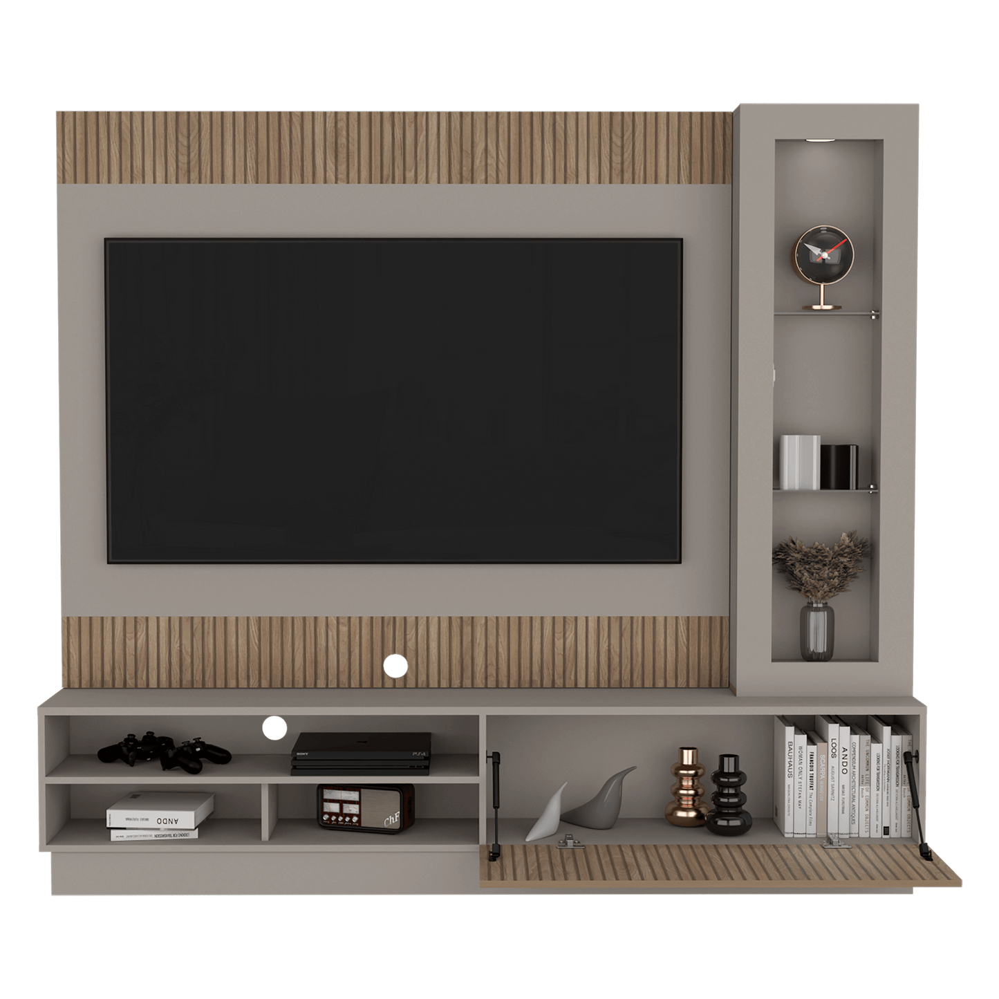 Mesa de Tv Mirabella, Cocoa, con Espacio Para Televisor de Hasta 70 Pulgadas y Varios Entrepaños