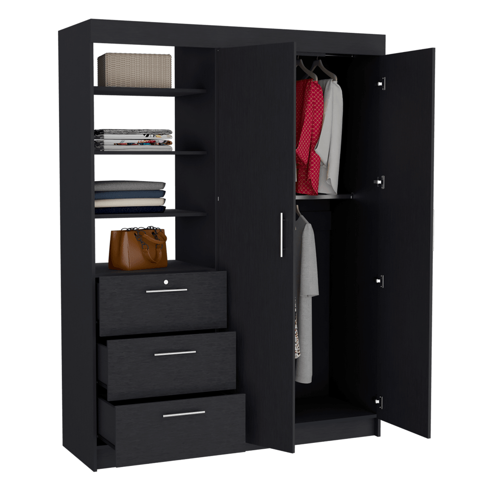 Closet Pekín, Wengue, con Dos Puertas Abatibles y Tres Cajones Organizadores