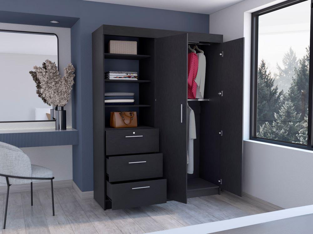 Closet Pekín, Wengue, con Dos Puertas Abatibles y Tres Cajones Organizadores