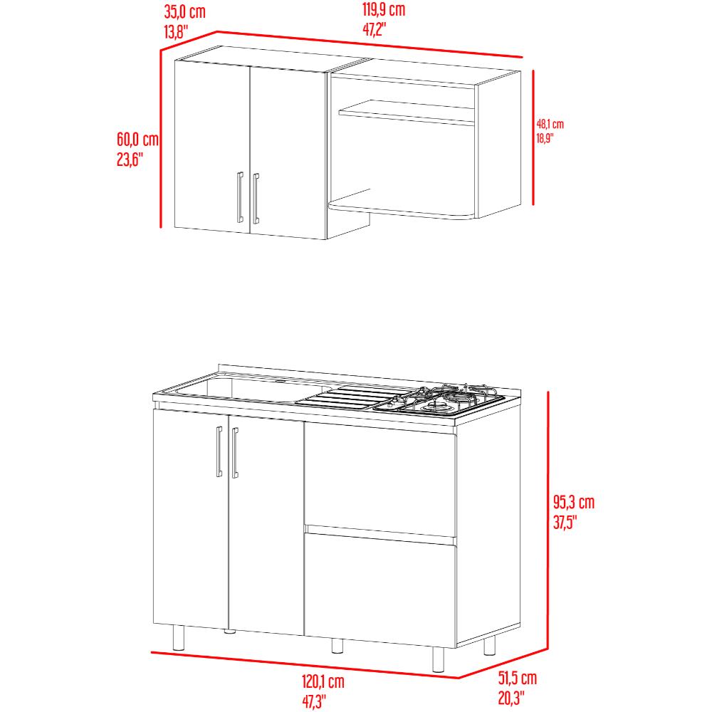 Cocina Integral Corne, Fresno Europeo y Blanco, Incluye Mesón Izquierdo