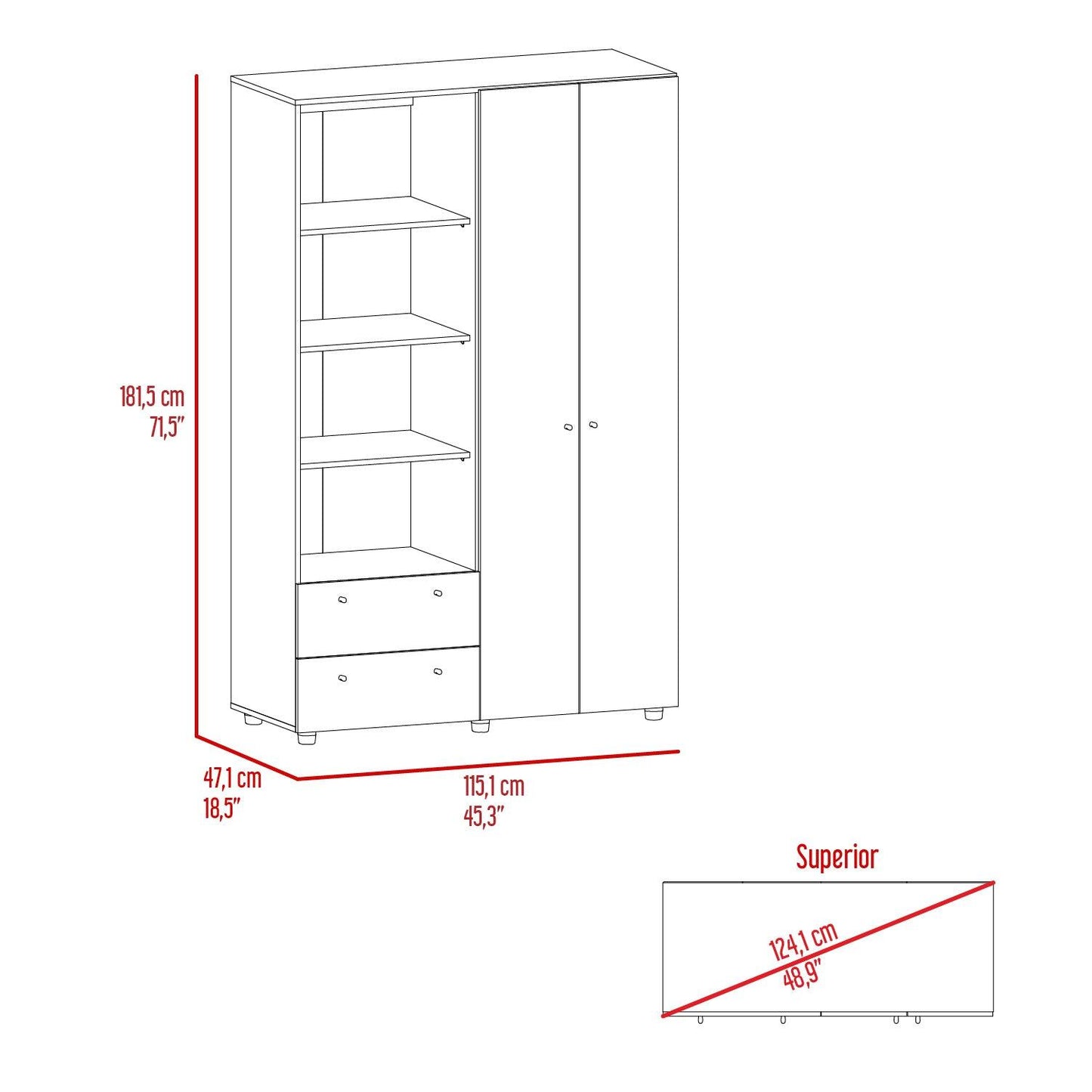 Closet Mokat, Arupo y Toquilla, con dos puertas abatibles