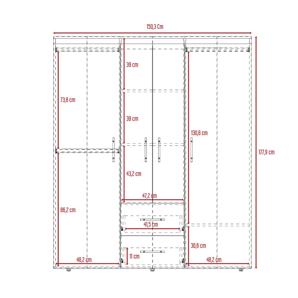 Closet Eco Golden, Blanco y Dorado, Variedad de Entrepaños y Cuatro Puertas Abatibles ZF