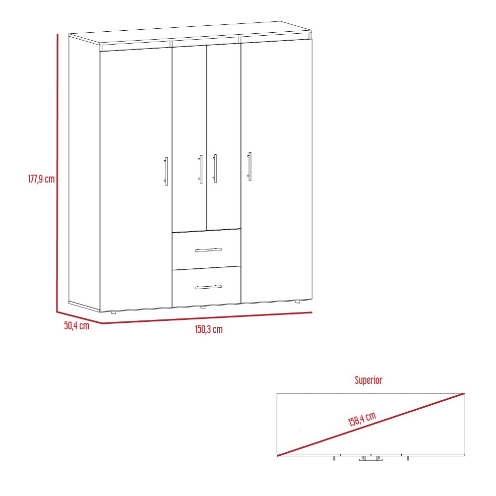 Closet Eco Golden, Blanco y Dorado, Variedad de Entrepaños y Cuatro Puertas Abatibles ZF