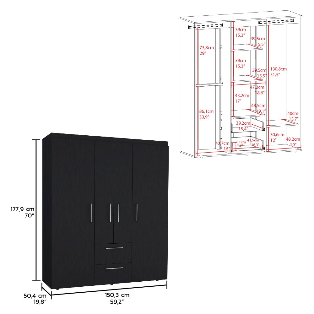 Closet Eco Golden, Wengue y Dorado, Variedad de Entrepaños y Cuatro Puertas Abatibles ZF