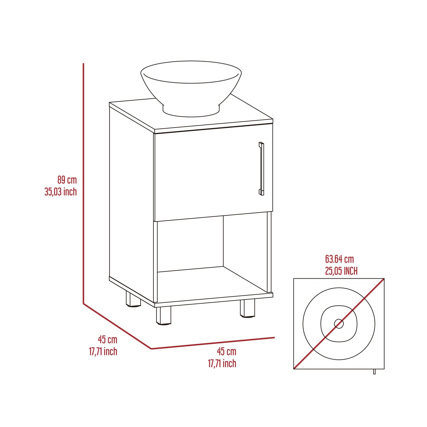 Mueble Lavamanos Gorby,Wengue, con Puerta Abatible e Incluye Lavamanos ZF