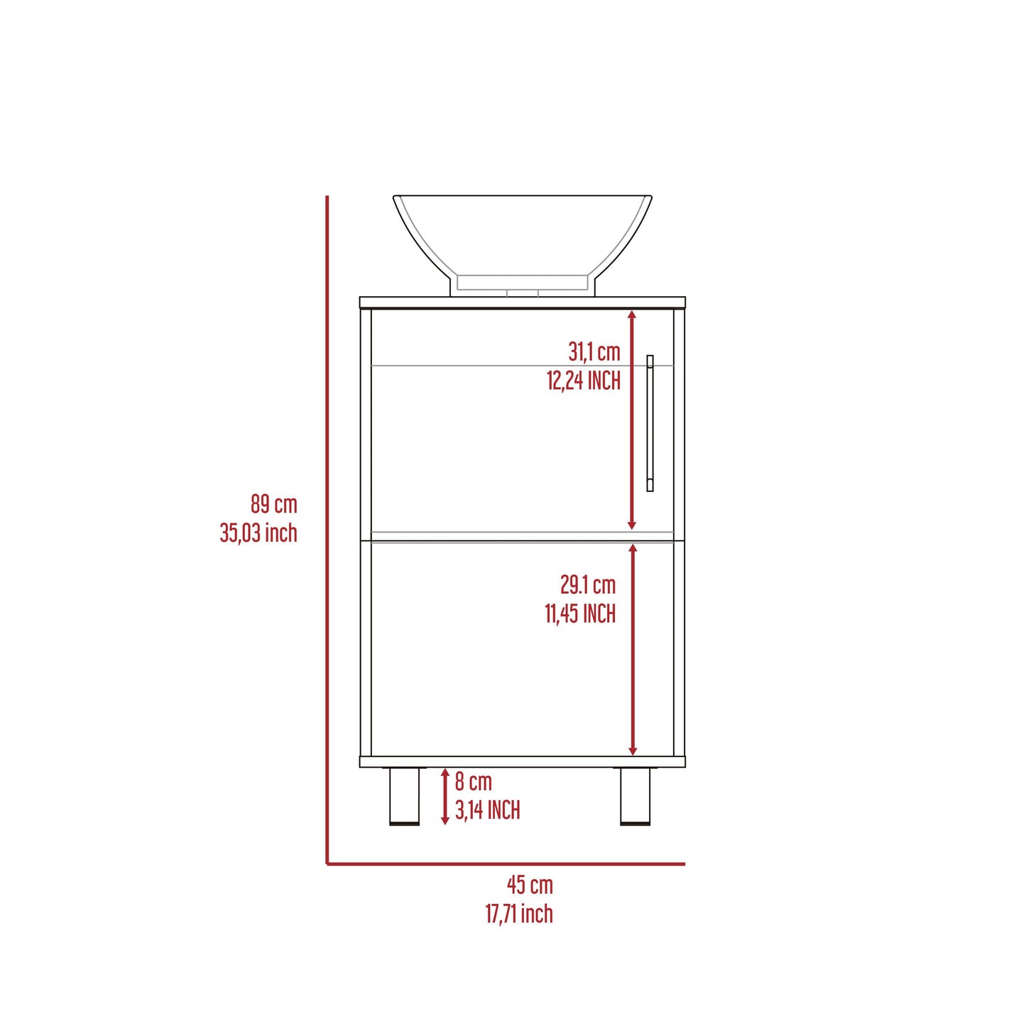 Mueble Lavamanos Gorby,Wengue, con Puerta Abatible e Incluye Lavamanos ZF