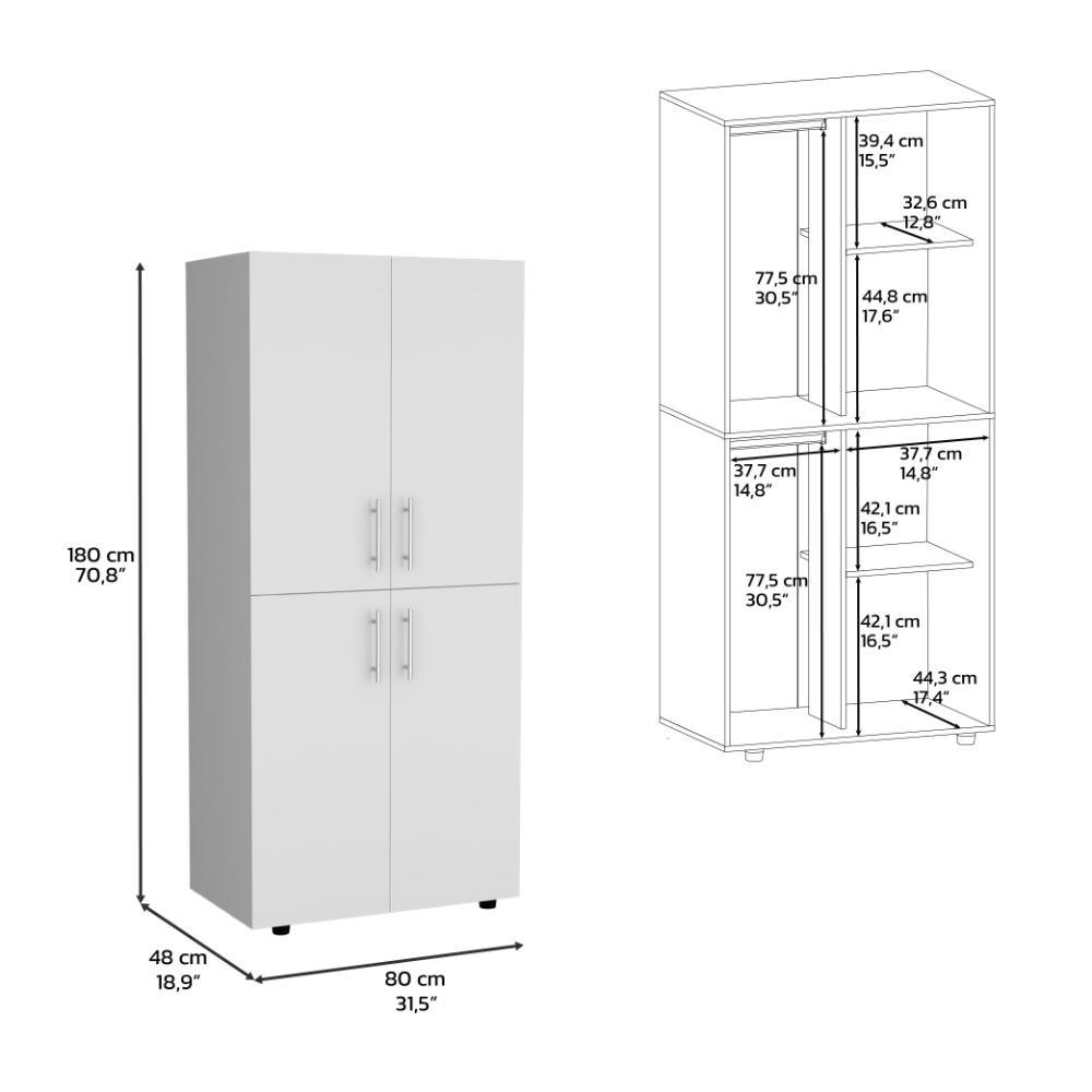 Closet Hancel, Blanco Marquez, Cuatro Puertas Abatibles y Dos Tubos Cromados ZF