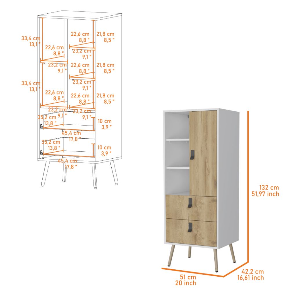 Organizador Huna, Macadamia y Blanco, con dos cajones diseño moderno ZF