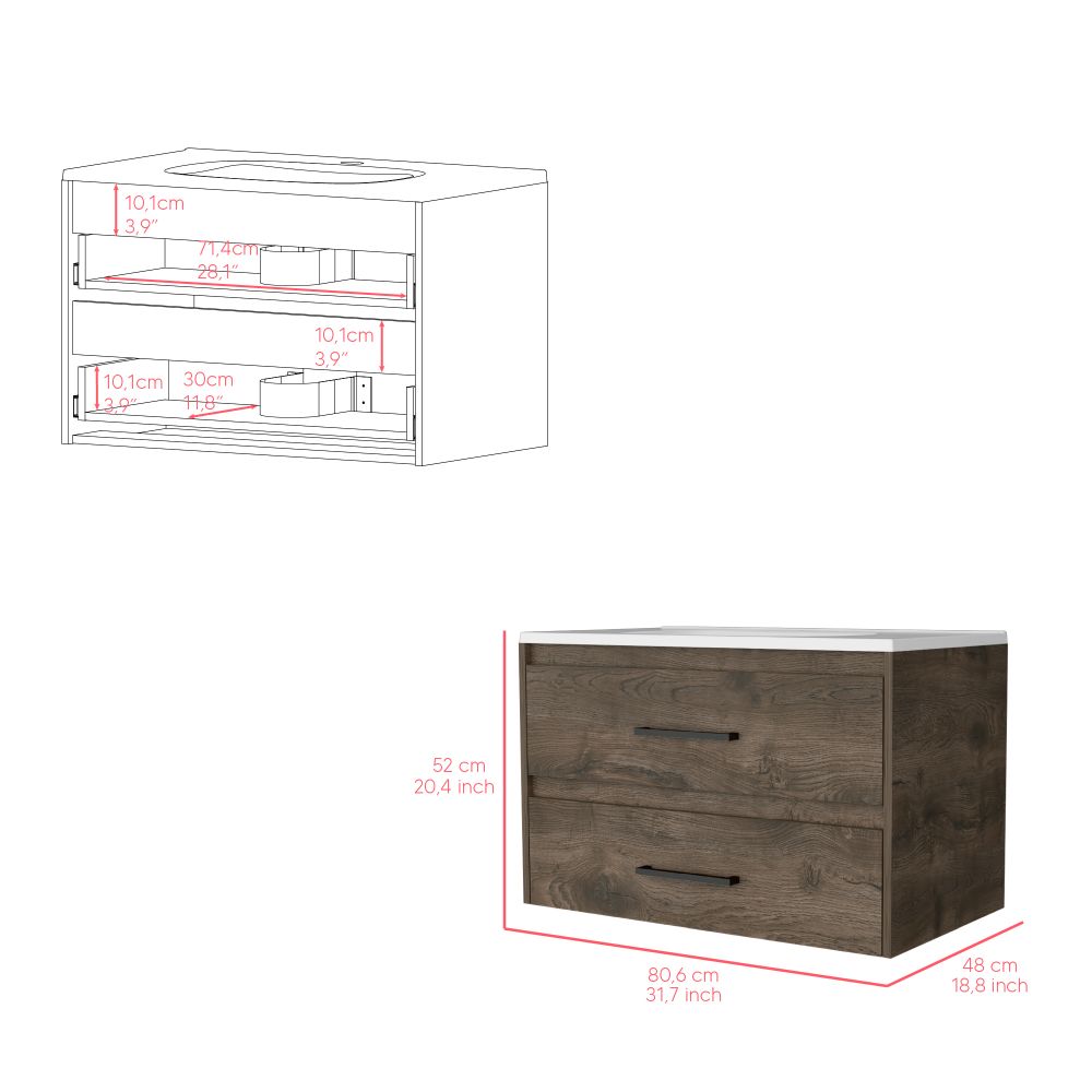 Mueble Lavamanos Praga, 2 entrepaños y 2 dos puertas batientes Nogal, ZF