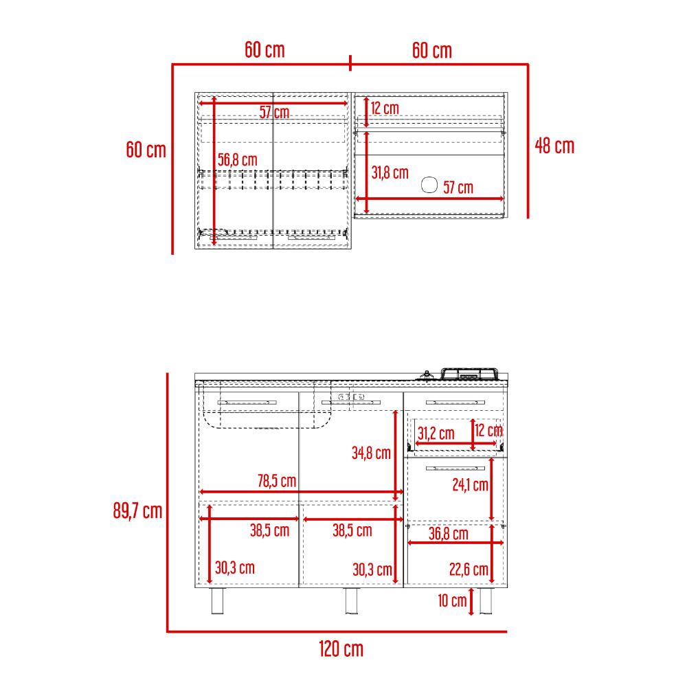 Cocina Integral  Piret, Blanco Duqueza y Milan, Incluye Mesón Izquierdo Socoda