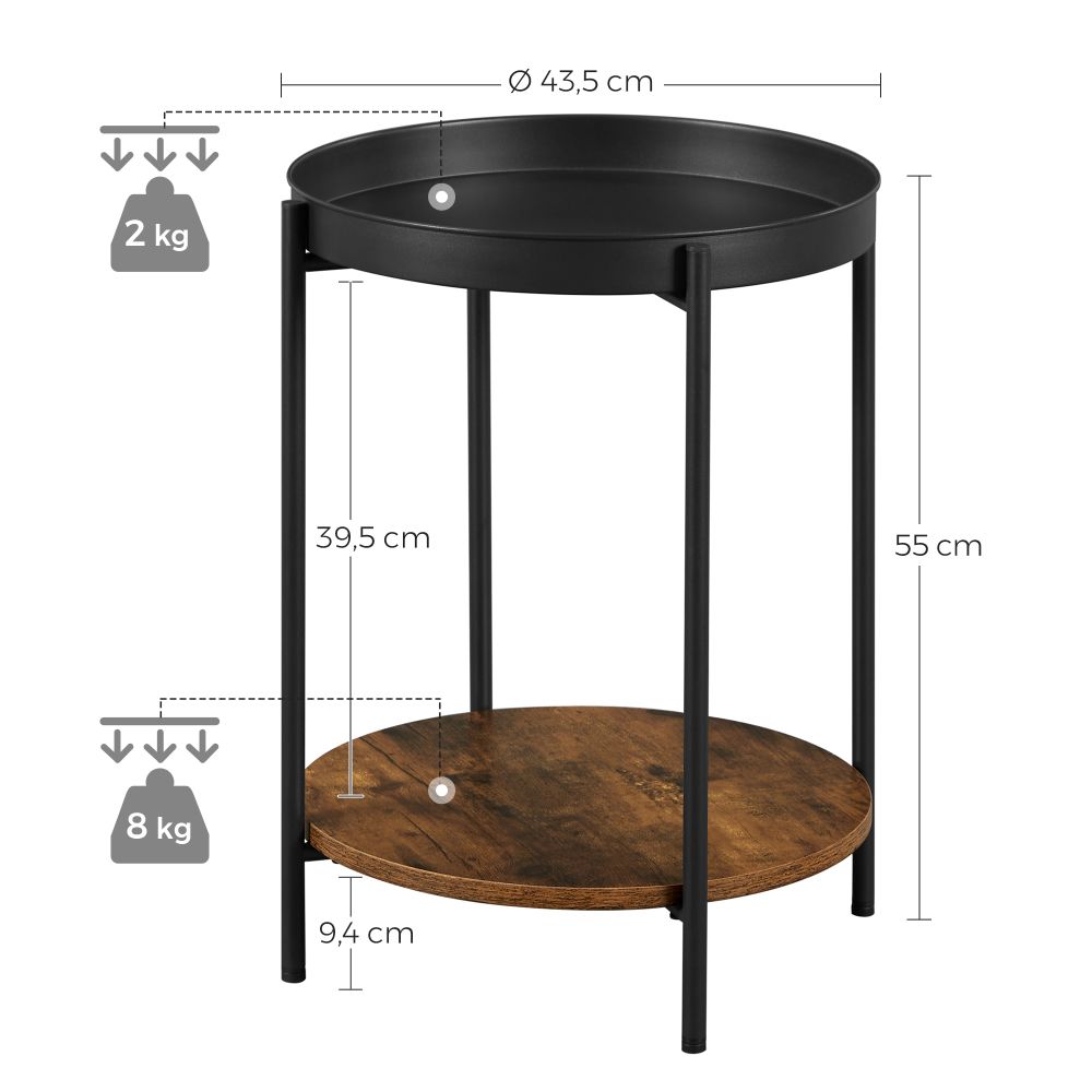 Mesa Auxiliar Tree, Negro y Roble, Ideal Para Espacios Reducidos