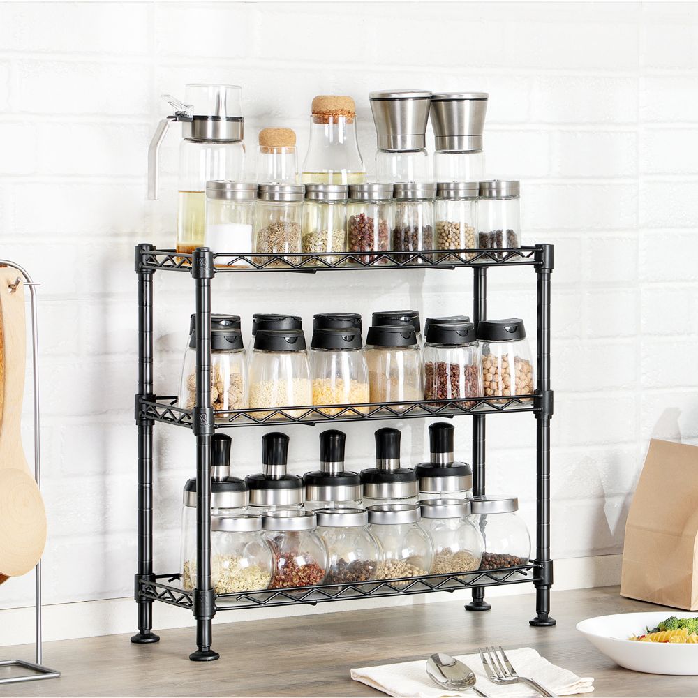 Mueble Auxiliar de Cocina Shelves, Negro, de Tres niveles