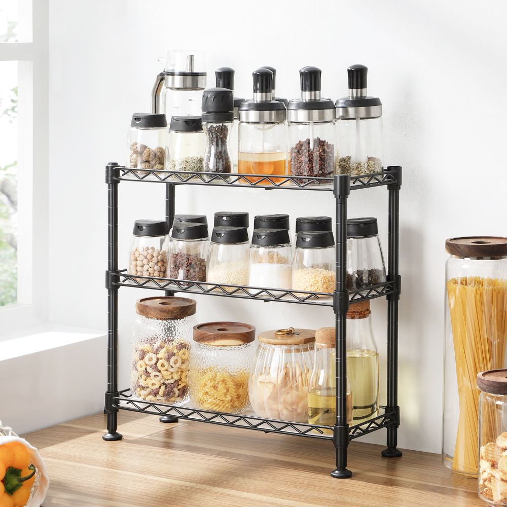 Mueble Auxiliar de Cocina Shelves, Negro, de Tres niveles