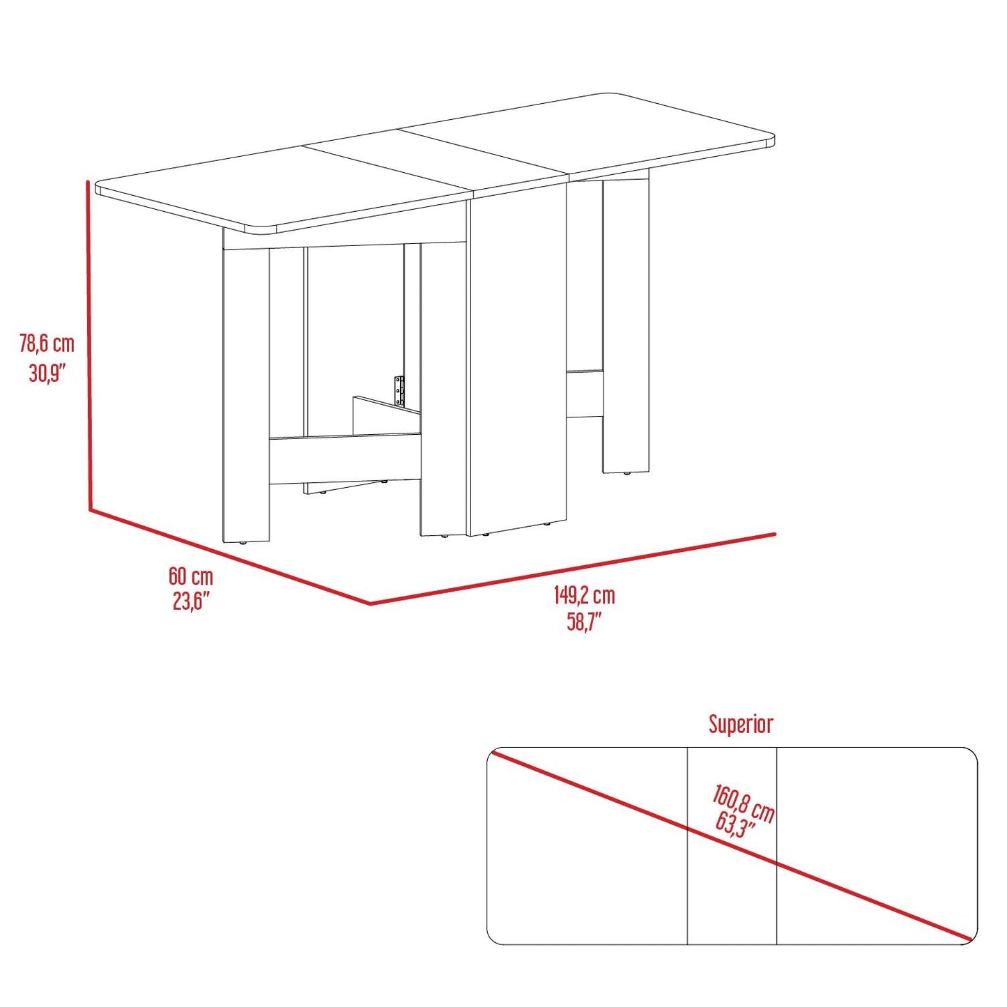 Mesa Auxiliar de Cocina Plegable Merida, Blanco y Macadamia, con Amplia Superficie