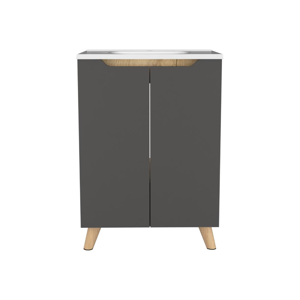 Mueble para Lavamanos Vicent, Plata Oscuro y Café Claro, incluye lavamanos