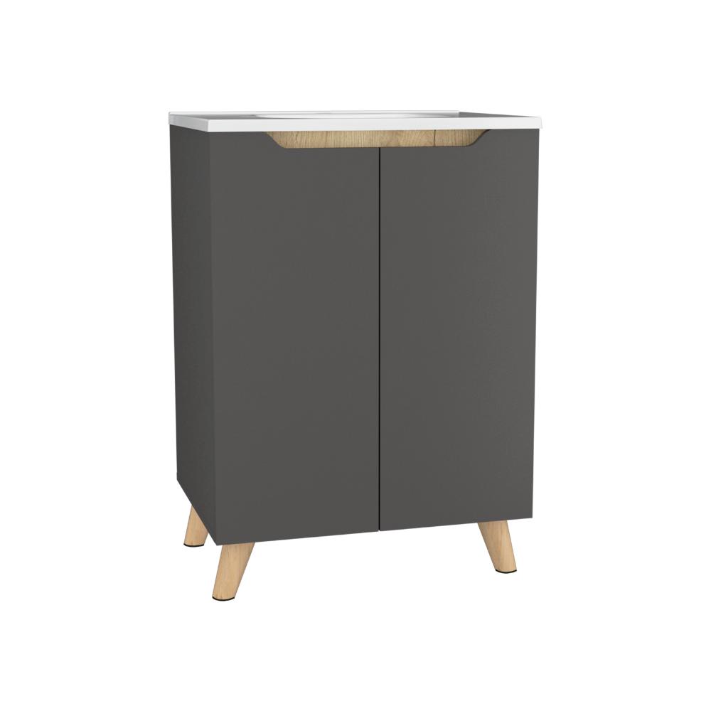 Mueble para Lavamanos Vicent, Plata Oscuro y Café Claro, incluye lavamanos